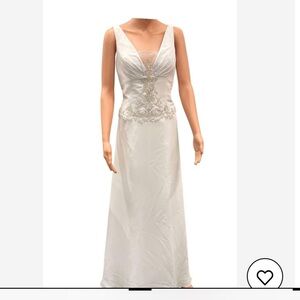 White Bridal Drop Waist Gown with Silver Embellishments